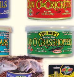 Ideal for skinks, map turtles, monitors, Tegus and puffer fi sh. Great for Box Turtles! Item# ZM-49 1.7 oz. (50 g) F. CAN O MINI CRICKETS Small size crickets.