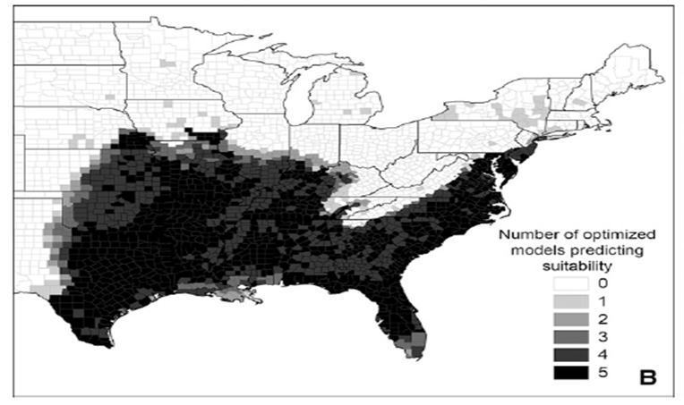 Climate change Darkest areas are where all 5 models agree Springer et al. 2015.