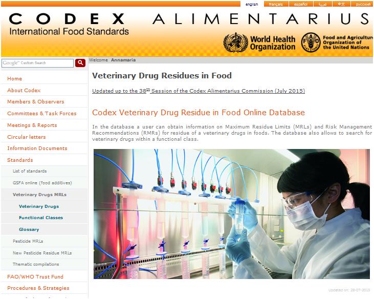 Codex Veterinary Drug Residue in Food Online Database Maximum Residues Limits (MRLs) and Risk Management RecommendaBons (RMRs)