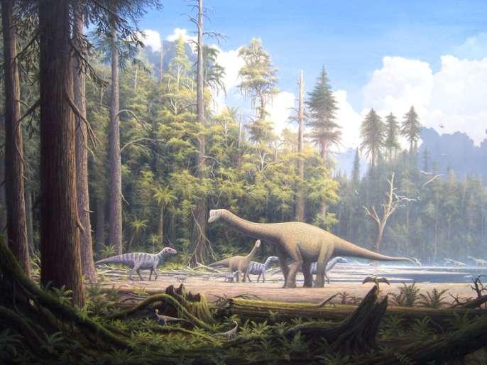 Jurassic Gymnosperm Conifer Forests Painting of a late Jurassic Scene on one of the large island in the Lower Saxony basin in northern Germany.