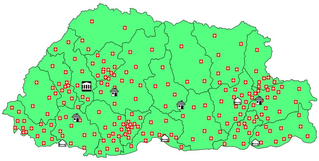 Veterinary infrastructures in Bhutan CHINA # District: 20 # Sub-district: 205 National lab Regional lab INDIA Satellite lab District lab & sub-district centres Vet infrastructures National lab: 1