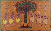 Village Life 7 Bhajju Shyam Tribal Dance Gond 1997 Acrylic on
