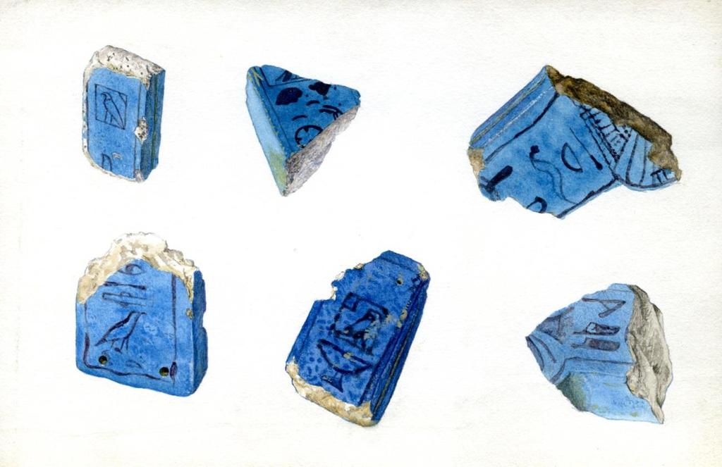 Six broken pieces of faience with
