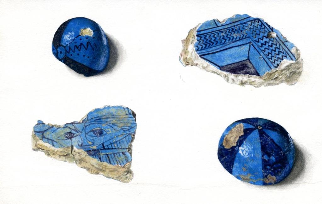 Four pieces of decorated faience