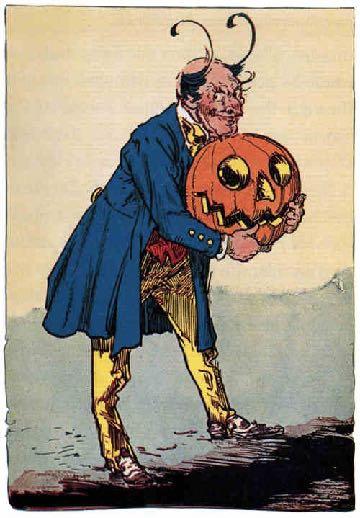 long ride to the pumpkin field. When they arrived at Jack's house the Wizard selected a fine pumpkin not too ripe and very neatly carved a face on it.