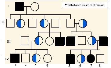 GROUP B 1. a. The pedigree shows a family s pedigree for colorblindness. Which sex can be carriers of colorblindness and not have it? Which sex is more commonly affected by the disease? b. With this in mind, what kind of trait is colorblindness (what is its pattern of inheritance)?