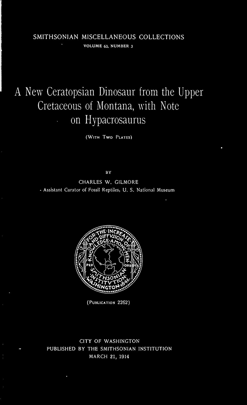 on Hypacrosaurus (With Two Plates) CHARLES W.