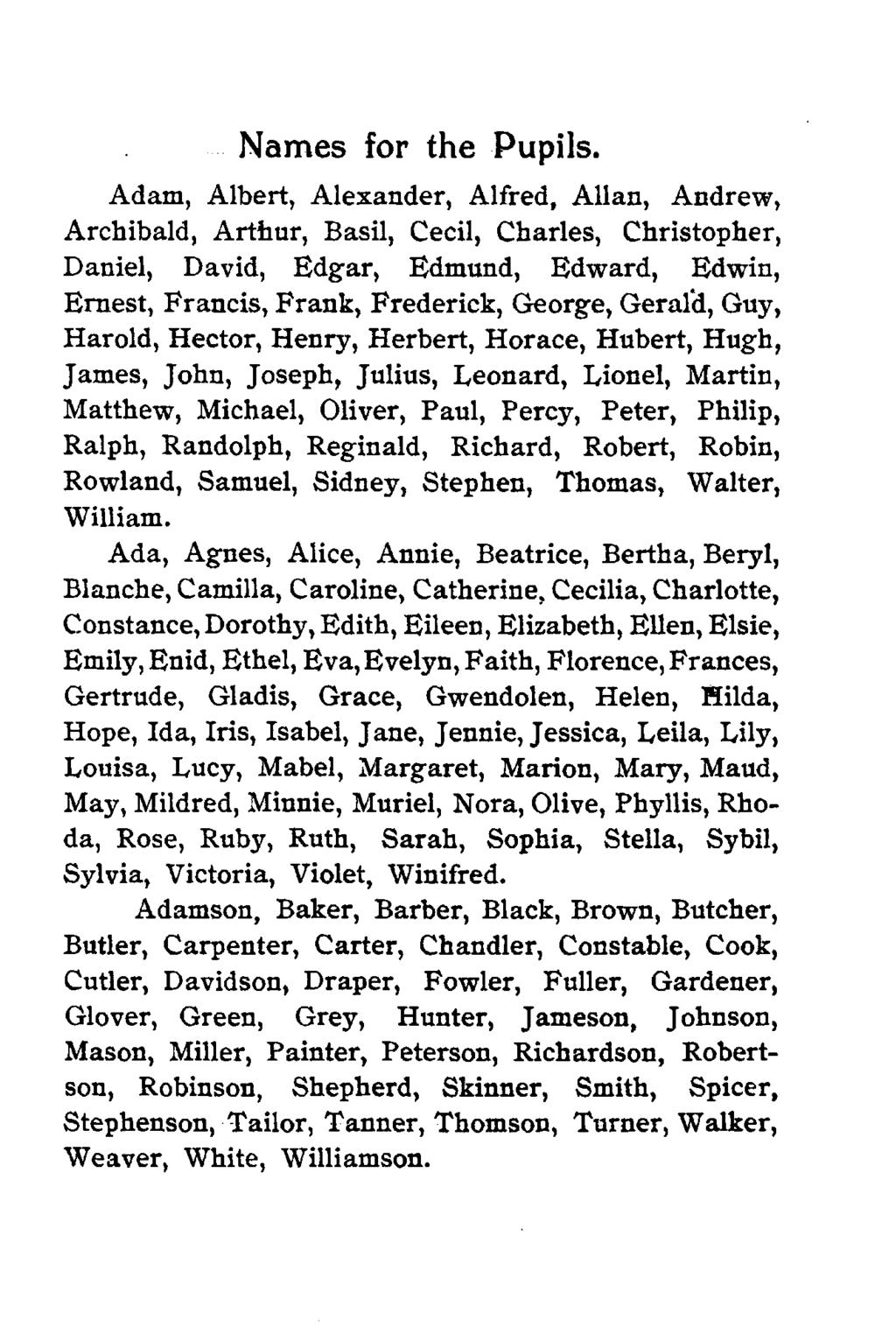 Names for the Pupils.