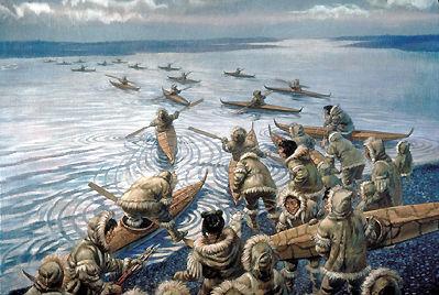 Inuit Whale Hunt Lewis Parker Julie was forced to go to school by law, and the picture is a Inuit hunting party going out to sea.