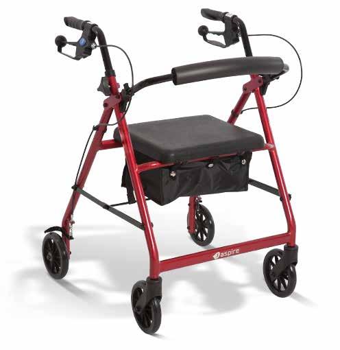 00 Aspire Seat Walker Classic 8 Ultra-soft hand brakes offering increased comfort for users with arthritis or wrist/ hand joint pain Rustproof, robust aluminium frame provides durability and
