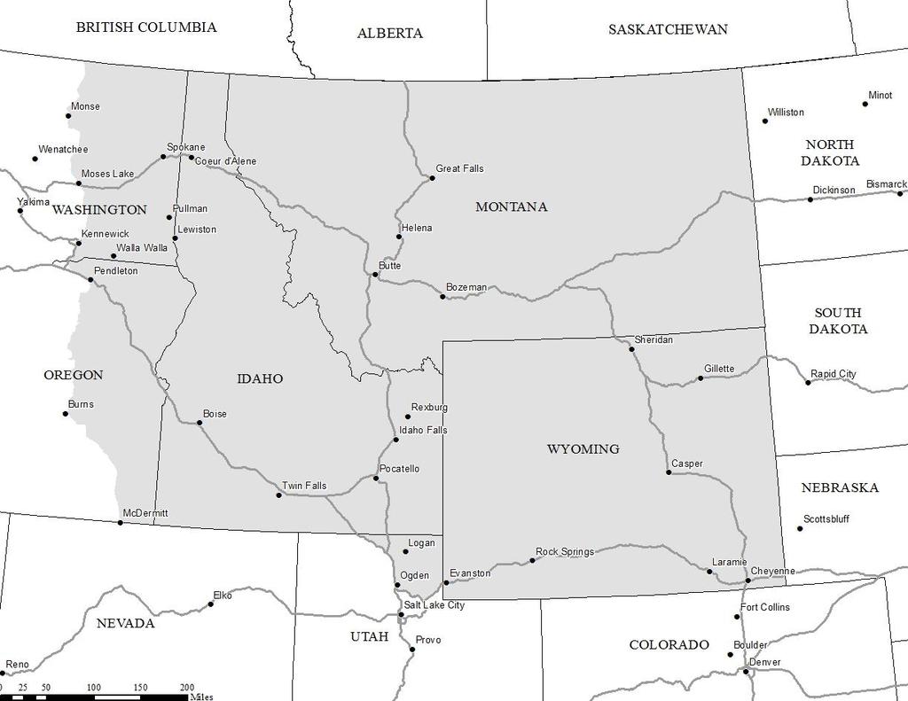 Figure 2. Northern Rocky Mountain gray wolf Distinct Population Segment (DPS) boundaries established by the U.S. Fish and Wildlife Service in 2009.