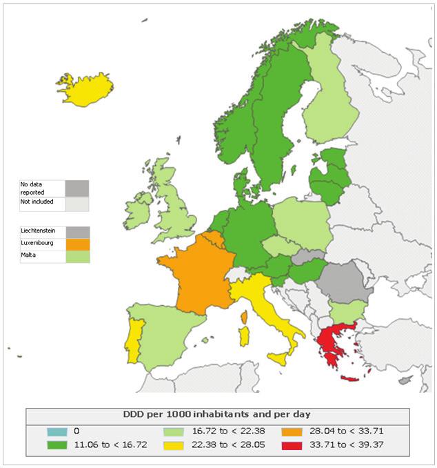 Antibiotic consumption in Europe The data from 2010 presented in this section were collected by the European Surveillance of Antimicrobial Consumption Network (ESAC-Net).