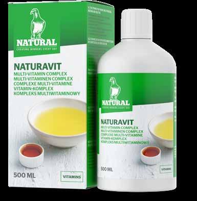 The composition of Natural Naturavit, being based on the most recent scientific research, guarantees that the pigeon will receive a balanced supply of the entire range of vitamins, including the