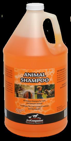 GROOMING ANIMAL SHAMPOO A highly concentrated, all-purpose shampoo designed for economical bathing.