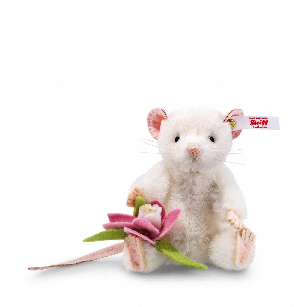 LIZZY MOUSE made of high quality alpaca white, sitting 5-way jointed, surface washable limited edition of 1,500 pieces 10 cm, item no. 021091 LIZZY MOUSE How simply wonderful and fresh Spring smells!
