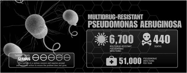 MDR PA Carbapenem Resistant Pseudomonas aeruginosa Healthcare associated infections: Pneumonia, bacteremia, surgical site infection, UTIs, wound infection Carbapenem resistance from 11.4-21.