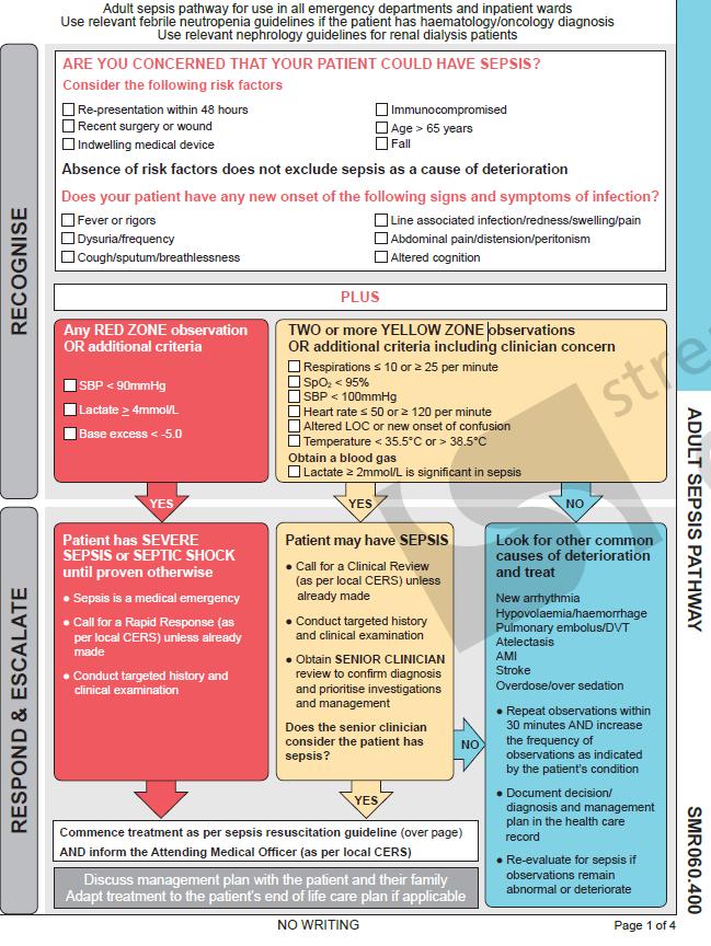 Sepsis pathways should not be printed from this procedure. For the most up to date pathway please check via the following link: http://cec.health.nsw.gov.