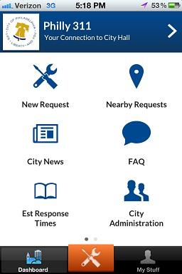 Philly311 Mobile App Allows users to enter service requests directly from their