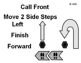 Without moving their feet, the handler may command/signal the dog to finish. The dog must finish to the right or left.