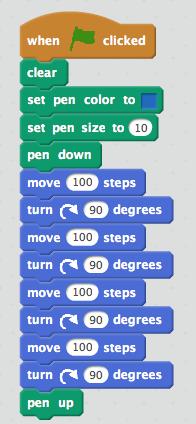 forward(100) forward(100) # Added code ends here done() # Always end with this Exercise 2: Use Scratch to implement the similar program shown here: