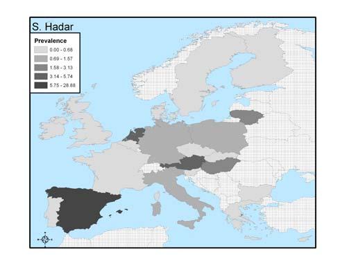 The EFSA Journal / EFSA Scientific Report(28) 198, 1-224 Figure 1.1. Thematic maps of the estimated prevalence 3 of Salmonella spp., S. Bredeney, S. Hadar, S. Derby, S. Saintpaul, S. Kottbus and S.