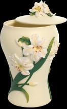 painted Lilies. Urn is marble finished cold cast polystone. Price: $195.