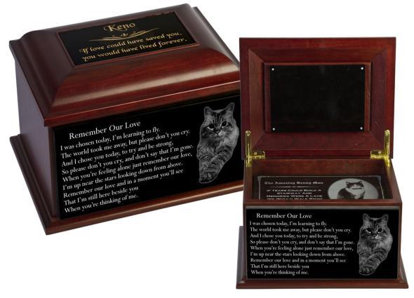You may choose to have a Personalized Rainbow Bridge Poem engraved into a wooden memorial tray. The memorial tray can hold small items such as a collar or favorite toy.