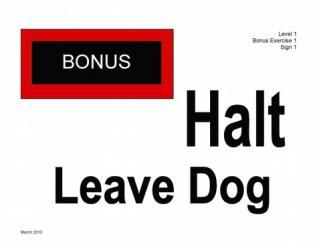 The handler will cue the dog to stay and proceed to sign 2. The handler will halt and,without turning, call the dog to sit in heel position.
