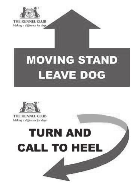 The handler then walks around the dog and returns to heel position and the dog/handler team heels forward to the next exercise sign. This is a static exercise. 50,51.