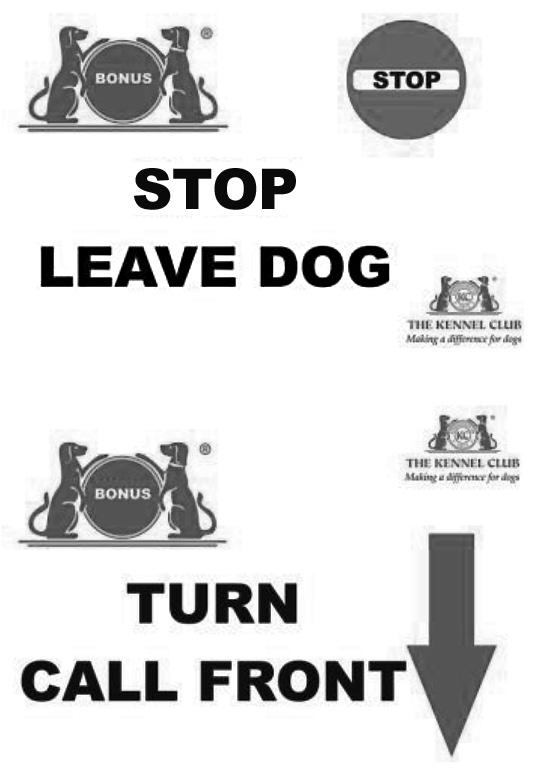 S(C) BONUS EXERCISE 3 Stop Leave Dog Turn Call Front (Distraction). This exercise requires two signs. At the first sign Stop Leave Dog the dog/ handler team stops and the dog sits.