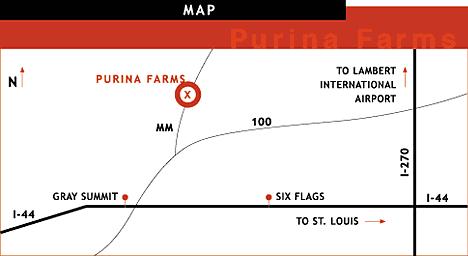 MM and drive about 3/4 mile until you reach the Purina Sheep and Cattle Barns on your left and a silo on the right. Turn left to the cattle barns and Field is located right behind the barns.