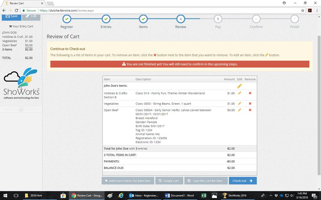 CHECK OUT PROCESS: ShoWorks will now give you a summary of your cart information. Review information!