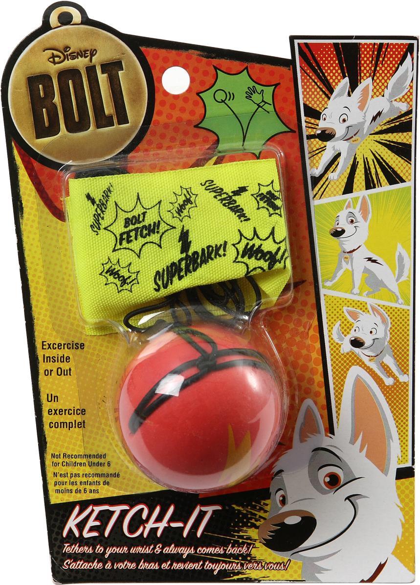 BOLT Ketch It Front Back KETCH-IT Tethers to your wrist & always comes back! When famous TV action hero Bolt is accidentally shipped to New York, he learns his super powers aren t real.