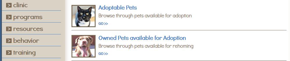Rehome Without Sheltering Webpage designated for rehoming