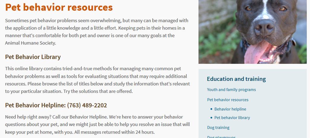 Behavioral Help Behavior helpline Dog training classes Fact