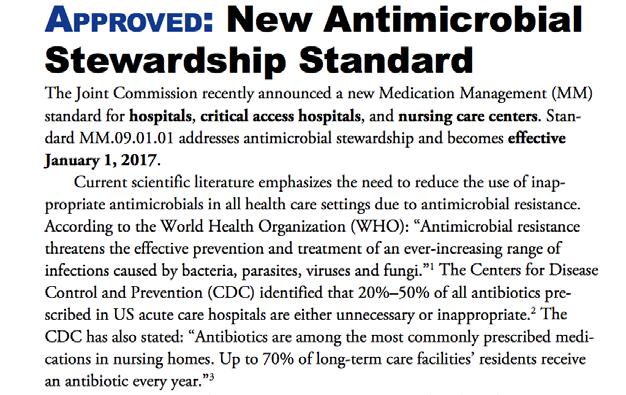 Joint Commission and Stewardship 49 CDC Core Elements for Antibiotic Stewardship Obtain leadership commitment Promote physician accountability Utilize pharmacy as drug experts Make policy and