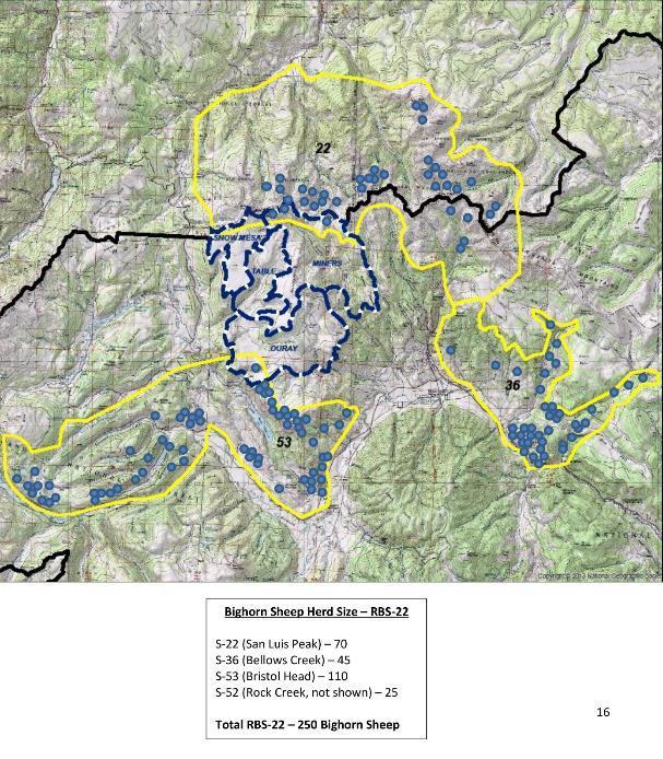 DRAFT Snow Mesa and Wishbone Risk Assessment Figure 12. Location of core herd home ranges (CHHR) and documented bighorn sheep herds, and proximity to current allotment boundaries.