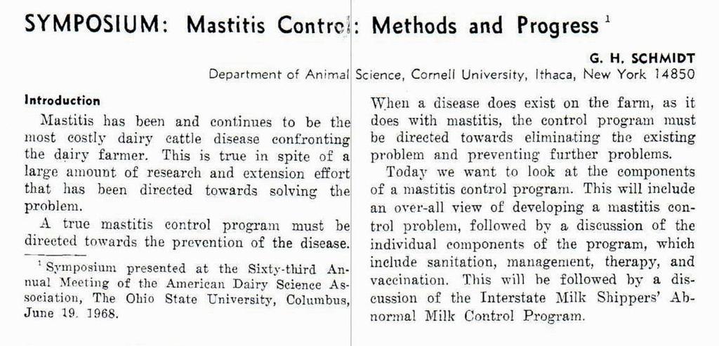 The 5-Point Plan - 1969 Mastitis has been and continues to be the most costly dairy