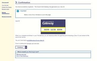 You will see confirmation of your Government Gateway User ID.
