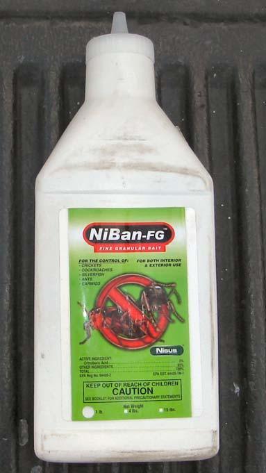 NiBan - FG Another commonly found pesticide product is NiBan - FG. Niban FG (e.g. Orthoboric acid 5.