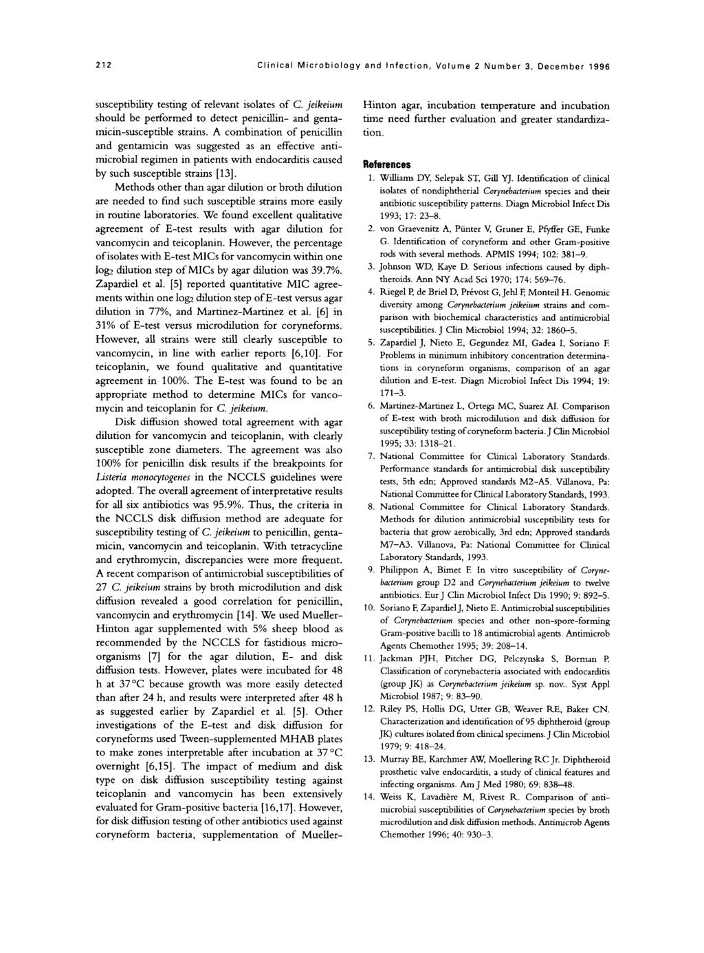 Clinical Microbiology and Infection, Volume Number 3, December 996 susceptibility testing of relevant isolates of C.