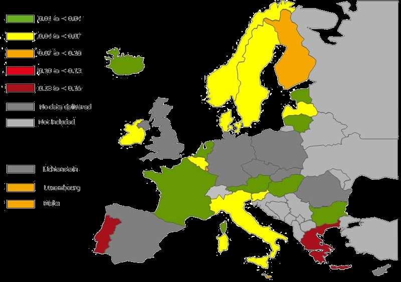 Carbapenem consumption* (for the large majority in hospitals); EU/EEA, 2007 2010 2007 *in Defined Daily Doses per 1000 inhabitants and per day 2010 Source: ESAC-Net, 2012 The symbols