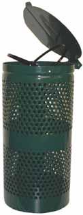 Trash Receptacles 1206-L STEEL TRASH RECEPTACLE WITH LID The powder coated forest green 10 Gallon Steel Trash Receptacle comes with a stainless steel lid and may be post-mounted.
