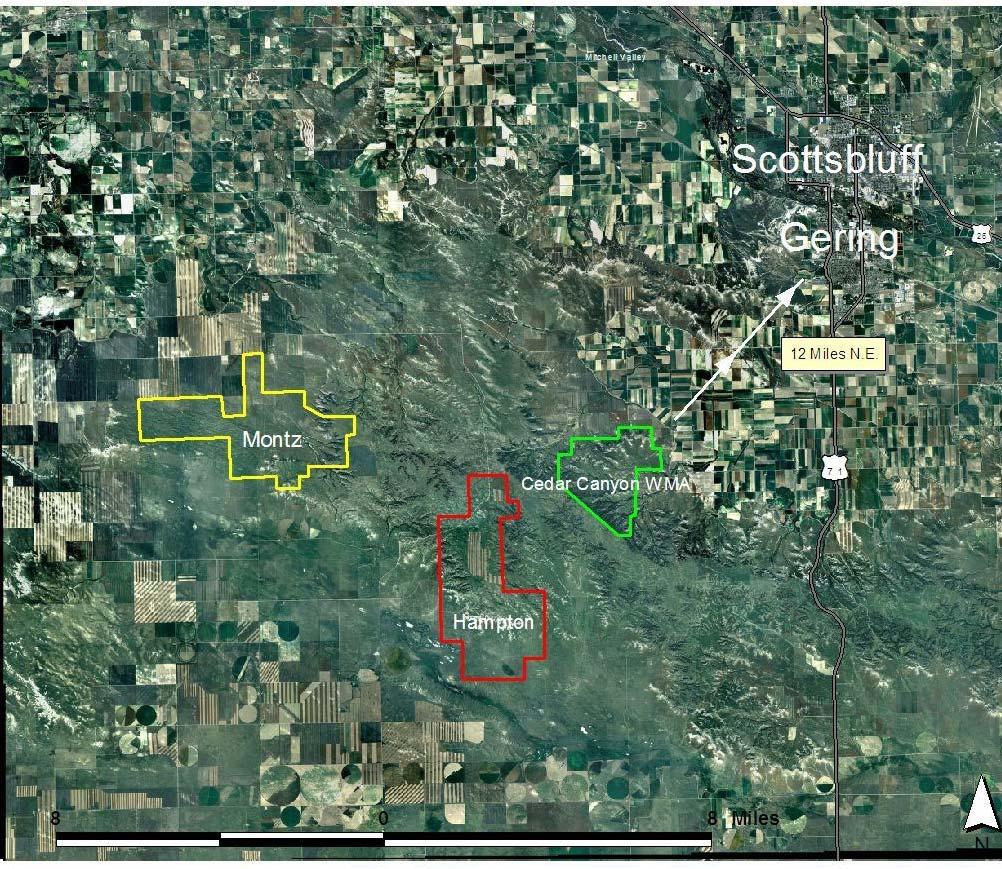 95 Figure 1. Bighorn sheep hoof deformity study locations in the Wildcat Hills, Nebraska data and habitat assessment of the Wildcat Hills (Forbes 1999).