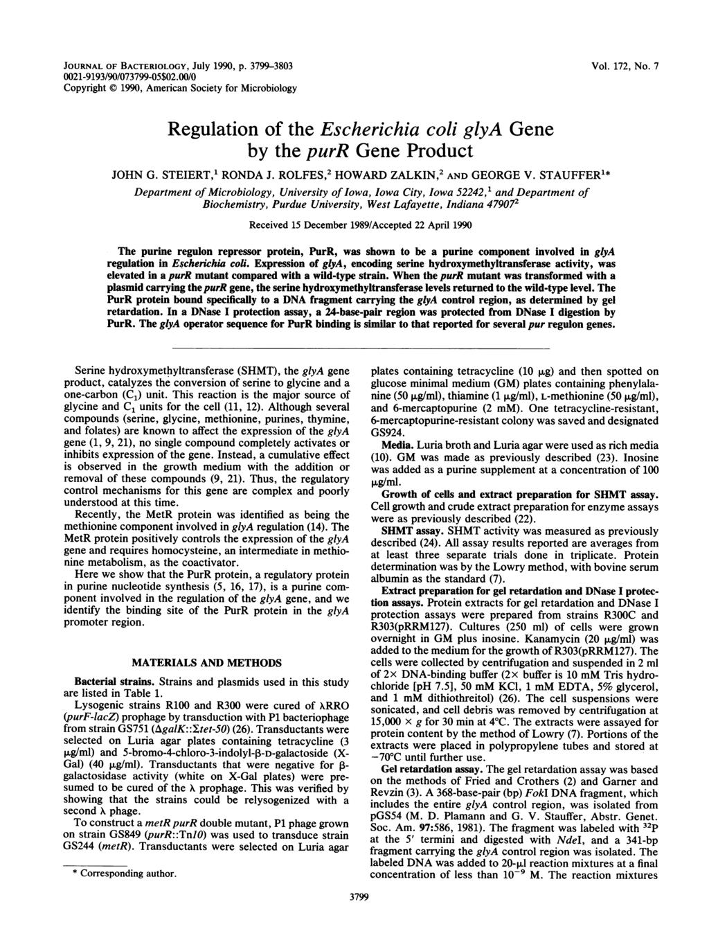 JOURNAL OF BACTERIOLOGY, JUIY 1990, p. 3799-3803 0021-9193/90/073799-05$02.00/0 Copyright 1990, American Society for Microbiology Vol. 172, No.