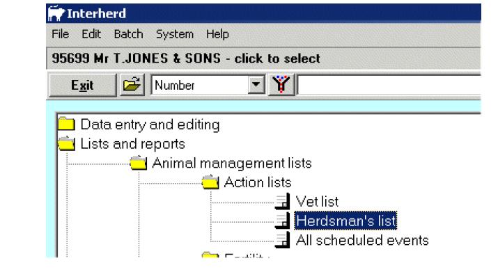1.6.2 The Herdsman s List The Herdsman s list is designed to provide the herdsman with a concise printout (one or two sheets only) detailing animals requiring attention for a selection of key health
