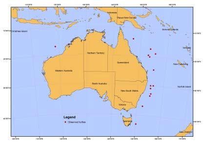 Figure 4 Turtles observed taken by foreign longliners fishing in Australian waters (1991 1996) Sea turtle catch rates estimated by fishing grounds As would be expected given the variable spatial