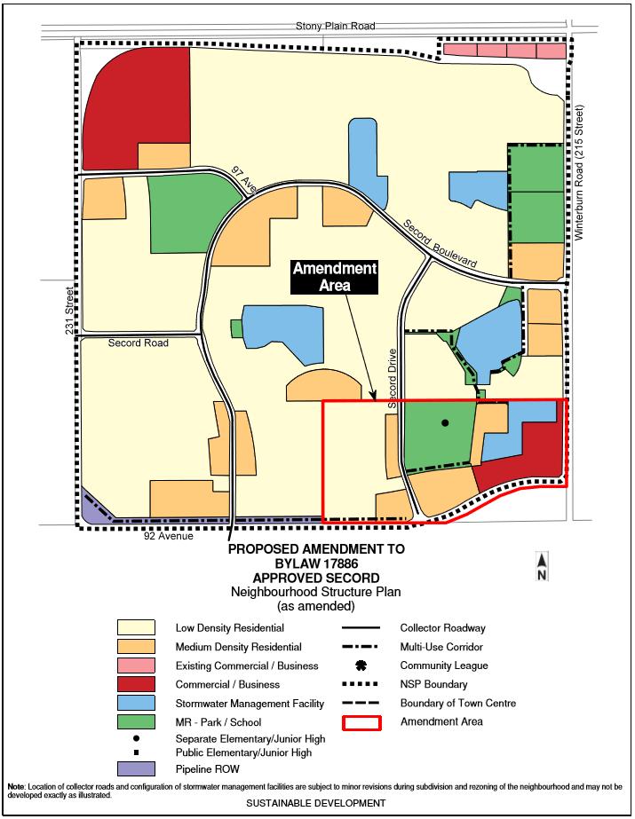 REZONING SOUTHEAST SECORD The rezoning portion of the application proposes the development of a designated school site (US), and a mix of residential development including single (RPL), semi-detached
