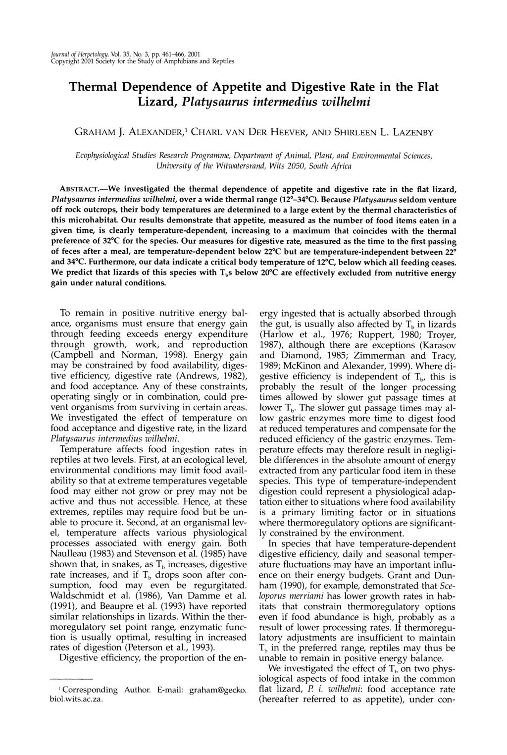 Journal of Herpetology, Vol. 35, No. 3, pp.