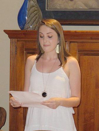Anne Mayfield reading her winning scholarship essay at the 2015 Sping meeting Page 2 of 6 The DFW Colony Scholarship This year s $1000 scholarship was awarded to Anne Elizabeth Mayfield, daughter of